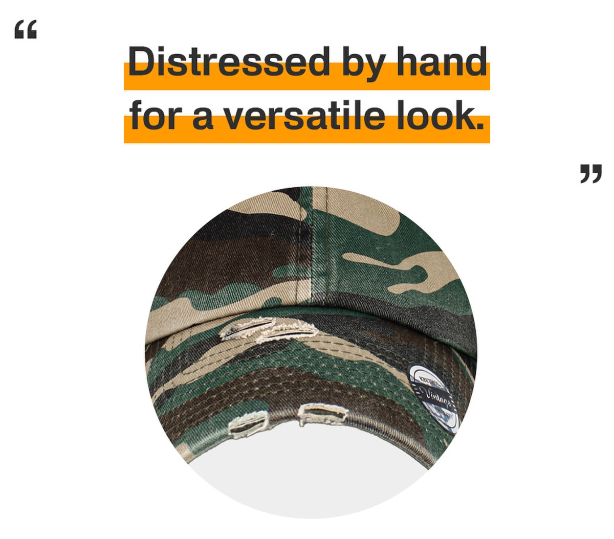 Camouflage Distressed Vintage Baseball Cap Front View